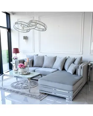 Luksusowy narożnik z funkcją spania na srebrnej nodze szary MONACO