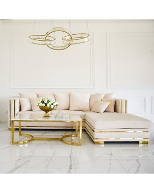 Corner sofa with slats, modern corner sofa, for the living room, extendable, designer gold with slats MONACO