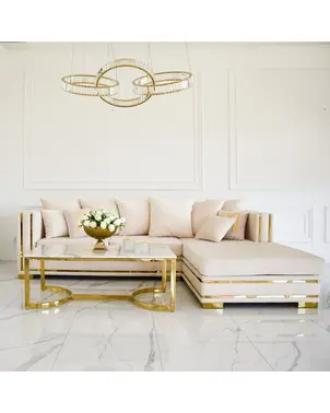 Luksusowy narożnik z funkcją spania na złotych nogach beżowy MONACO