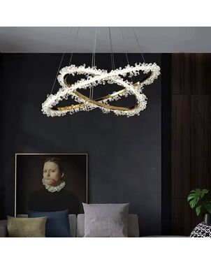 BRINA XL glamor crystal chandelier, gold, designer, exclusive in a modern style, two-story round hanging lamp