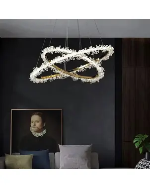 BRINA XL glamor crystal chandelier, gold, designer, exclusive in a modern style, two-story round hanging lamp