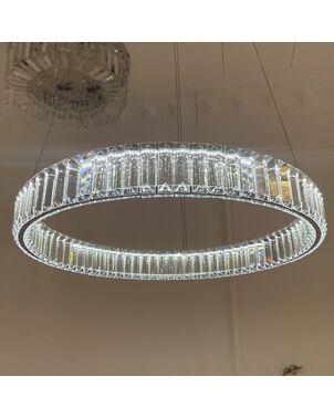 Crystal chandelier, ring, silver, modern glamor pendant lamp for the living room, adjustable ECLIPSE