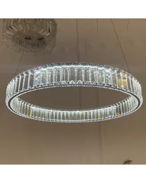 Crystal chandelier, ring, silver, modern glamor pendant lamp for the living room, adjustable ECLIPSE
