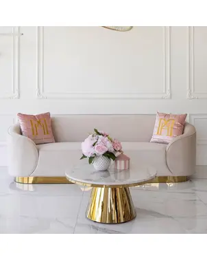 Aksamitna sofa złota beżowa glamour FLORENCE