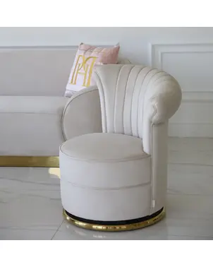 Aksamitny fotel obrotowy beżowy FLOWER