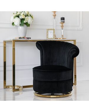 Designer Armchair, velvet, black, gold FLOWER
