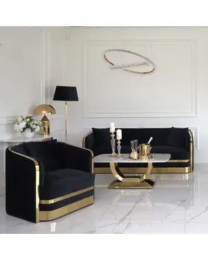 Ekskluzywna sofa czarna 3 osobowa złota kanapa glamour MADONNA