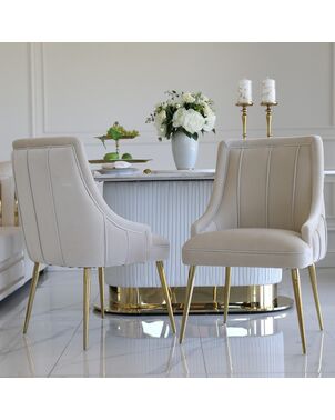 Exclusive glamor dining chair, straight legs, beige, gold DIANA
