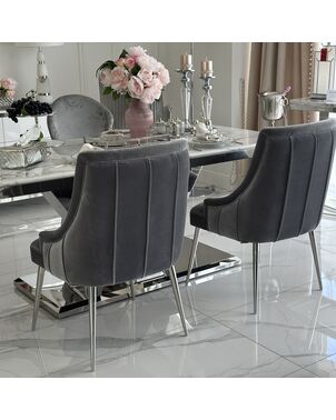 Exclusive glamor dining chair, straight legs, gray, silver DIANA