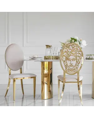 Krzesło beżowe na złotych nogach do jadalni, ekskluzywne nowoczesne glamour MEDUSA