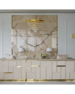 Ekskluzywny narożnik beżowy aksamitny prawostronny EMPORIO