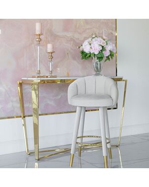 Upholstered glamor stool for dining room, bar, island beige gold DIANA