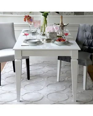 Classic glamor table, wooden, glossy, extendable, varnished for the dining room, New York, white ELEGANCE