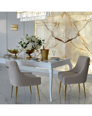 Stylish ELENA GLAMOR OUTLET dining table, bent white legs