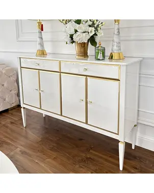 Ekskluzywna komoda biała lakierowana ze złotymi dekorami ELEGANCE OUTLET