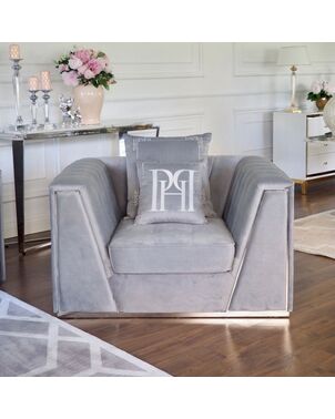 Upholstered armchair MONTE CARLO glamour for the living room modern 90x120x70 gray silver