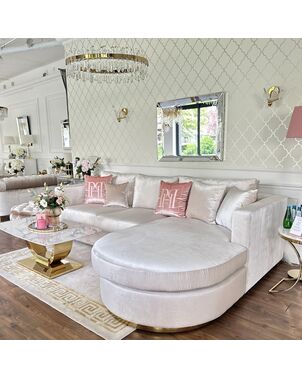 Modern glamor corner sofa, for the living room, rounded, convertible, beige, comfortable corner boucle PARIS