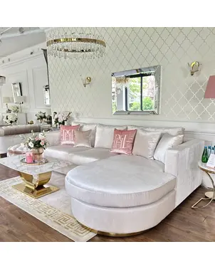 Aksamitny półokrągły złoty narożnik nowoczesny rozkładany PARIS