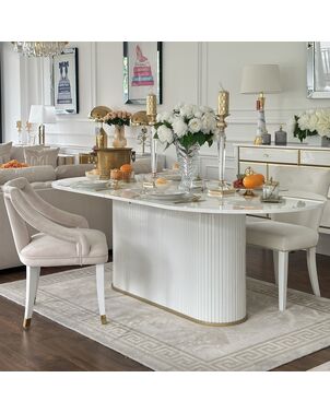 Glamorous extendable table, white, wooden, glossy, varnished, classic for the New York PALERMO dining room