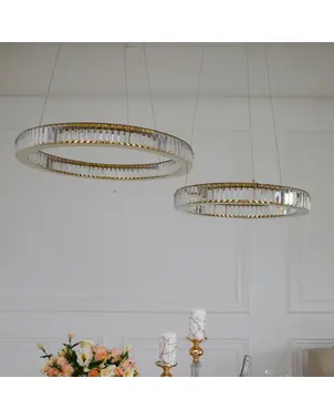 Crystal chandelier, ring, gold, modern glamor pendant lamp for the living room, adjustable ECLIPSE