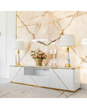 Modern glamor TV cabinet, high gloss, white gold, for TV AVENUE