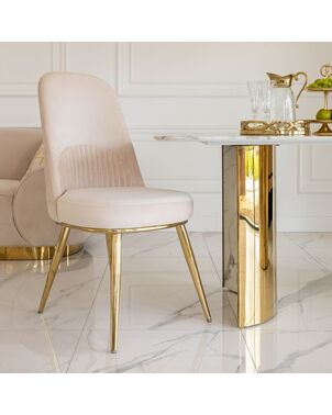 Glamor chair, modern, upholstered, designer, for the dining room, for the dressing table, beige gold SAVOY