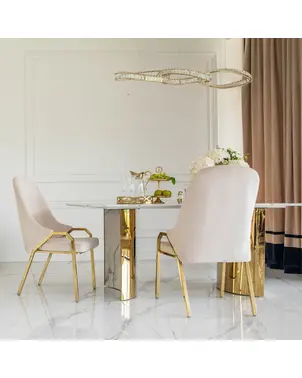 Krzesło beżowe złote nowoczesne glamour z podłokietnikami, designerskie do jadalni  SAVOY