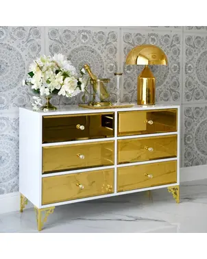 Luksusowa biała komoda ze złotymi lustrzami 120cm VENICE OUTLET