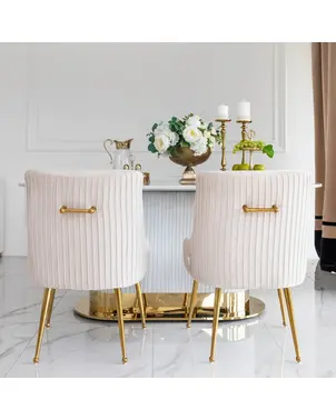 Krzesło beżowe glamour na złotych nogach z kołatką do jadalni, toaletki, nowoczesne, tapicerowane, designerskie PALOMA