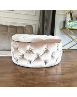 Otwierana okrągła pufa tapicerowana glamour luksusowe siedzisko tapicerowane PAULA
