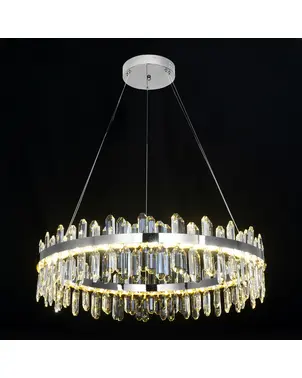 Żyrandol nowoczesny kryształowy, lampa wisząca okrągła 80 cm srebrna BULGARI M