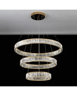 CRYSTAL XL gold crystal chandelier, glamour, exclusive, modern three-level ring