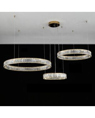 CRYSTAL XXL gold crystal chandelier, glamorous, exclusive, modern with three rings