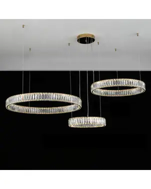 CRYSTAL XXL gold crystal chandelier, glamorous, exclusive, modern with three rings