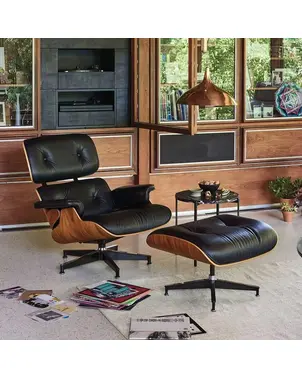 Ekskluzywny wygodny fotel nowoczesny skórzany czarny z podnóżkiem LOUNGE