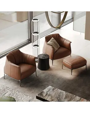 Designerski nowoczesny fotel luksusowy do salonu do gabinetu z podnóżkiem MODERN