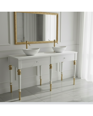 Glamorous bathroom console for wooden washbasins with drawers, white and gold, QUEEN