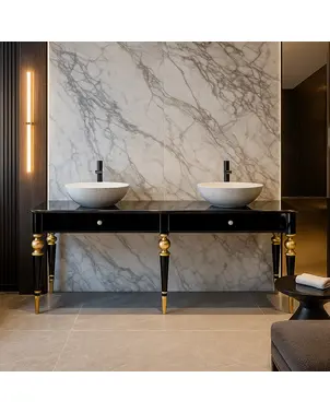 Glamor bathroom console table for wooden washbasins with black and gold drawers QUEEN