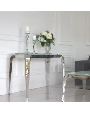 Konsola glamour srebrna, nowoczesna z białym szklanym blatem ELITE OUTLET