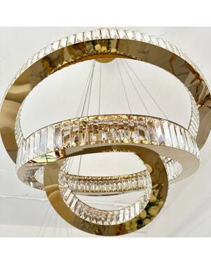 Crystal chandelier, ring, gold, modern glamor pendant lamp for the living room, adjustable ECLIPSE L