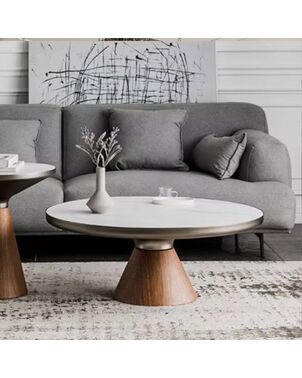 Nowoczesny stolik ROBIN l o ponadczasowym charakterze, drewniany, szczotkowane złoto