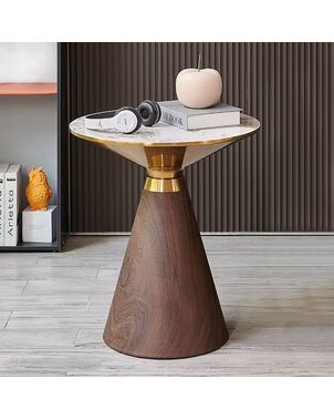 Nowoczesny stolik ROBIN S o ponadczasowym charakterze, drewniany, szczotkowane złoto