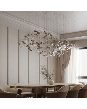 Designer golden glass leaf decoration hanging from the ceiling - LEAF FLOW
