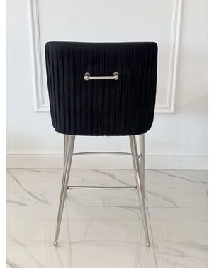 Modern glamor stool in black silver velvet fabric PALOMA