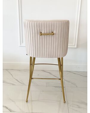 Półhoker do niskiej wyspy kuchennej nowoczesny tapicerowany czarny, beżowy na złotych nogach Paloma