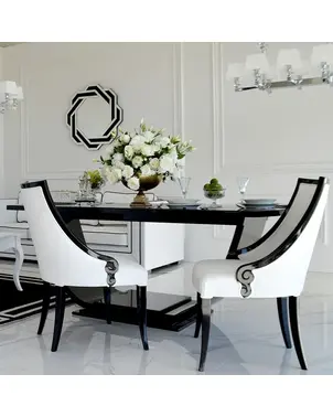 Stół glamour drewniany, elegancki na wysoki połysk, art deco, nowoczesny, biały, czarny DAISY OUTLET