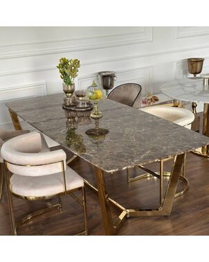 Glamor Dining Table Exclusive, Steel, Gold, brown Top 220 cm KENT OUTLET