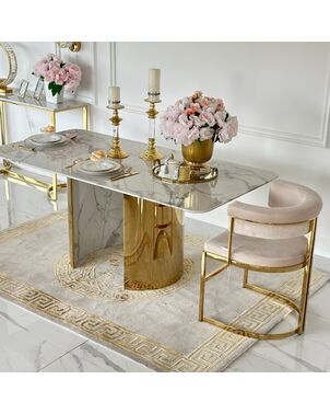 Stół glamour złoty marmur z blatem marmurowym, ekskluzywny do jadalni, nowoczesny,  ROKSI