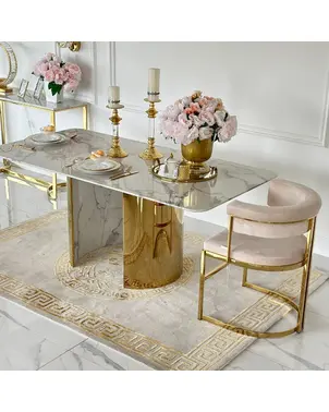 Stół glamour złoty marmur z blatem marmurowym, ekskluzywny do jadalni, nowoczesny,  ROKSI