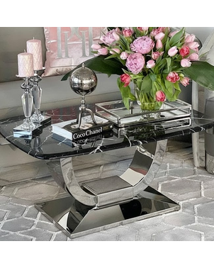 Glamorous coffee table for the living room with a white marble top, silver ART DECO